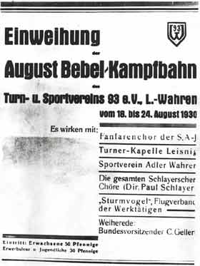 Plakat zur Einweihung der August-Bebel-Kampfbahn 1930